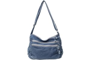 Tikhell Sac à bandoulière en jean pour femme, sac à bandoulière capacité, sac fourre-tout tendance, sac cartable vintage multi-poches, sac à bandoulière rétro