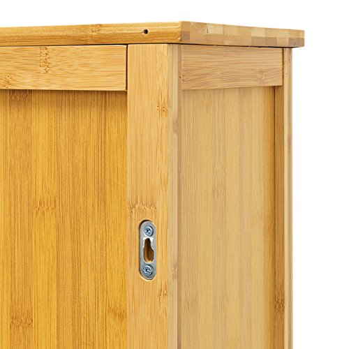 Relaxdays Hängeschrank LAMELL Bambus H x Bx T: 66 x 60 x 20 cm Badschrank zum Hängen mit Handtuchhalter Badezimmerschrank mit 2 Türen und Regalfach Bad Schrank als Oberschrank Badhängeschrank, natur - 6