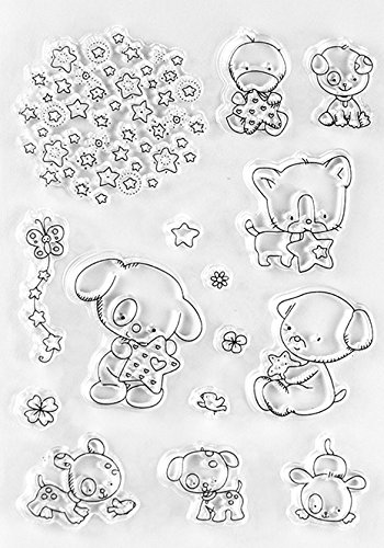 Stempel Set Clear Stamp transparent in verschiedenen Motiven (Welpe Katze Ente)