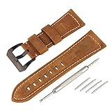 BEWISH 26mm matt Lederarmband Uhrenarmbänder Kalbsleder Ersatzband Echtes Leder 2 Ton Uhrarmband Edelstahl Metall Faltschließe Wechselarmband Uhr Armband Wrist Strap Band Replacement Uhrmacherwerkzeug