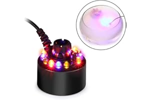 KOAVAE 12 Lights Atmosphere Smoke Atomizer, Ultrasonic Mist Maker Fogger Pond Fog Atomizer, Mini Size Large Capacity of Mist,with Splash Guard, Perfect for Halloween and Other Holidays, UK Plug