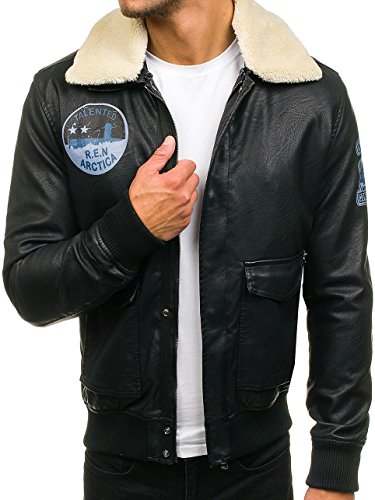 BOLF Herren Lederjacke mit Futter Fliegerjacke NATURE 4794 Schwarz L [4D4]