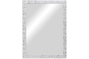 CHELY INTERMARKET MOD144 Espejo Pared Cuerpo Entero Decorativo Estilo Clásico para Salón Dormitorio Elegante Marco Relieve Blanco Plata 60x80 cm Incluye Kit Colgar Fabricado España