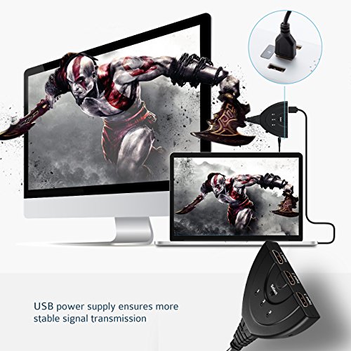 HDMI Switch, OMorc Vergoldet Full HD 1080P HDMI Verteiler mit USB Kabel 3 Port Umschalter 3 IN / 1 OUT 3D Ready HDMI Splitter Switcher Stecker Automatische Und Manuelle Umschaltung für HDTV, PS3, PS4, Xbox One, Bluray Player, DVD Player usw - 7
