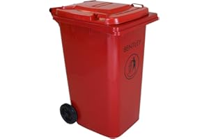 CHARLES BENTLEY Wheelie Bin, 240 Litre, Red Wheelie Bin, Weatherproof, Durable, High Density Polyethylene, Two Wheels, Ultra Violet Resistant, Robust, Frost and Chemical Exposure (99x73x58.5cm)