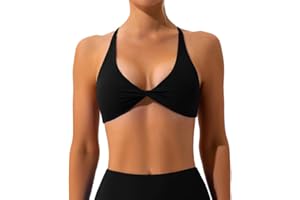 Litthing Womens Sexy Sports Bra Backless V Neck Yoga Bras Low Cut Athletic Crop Top Criss Cross Workout Tank Tops Wireless Removable Padded Bralette for Gym Fitness