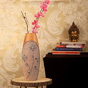 TIED RIBBONS Flower Vase for Home Living Room Decoration - Handcrafted Wooden Flower Vase for Wall Shelf Center Table Side Table D