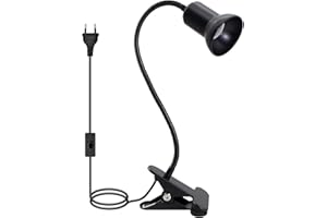 Abeiady Lampada Comodino con Clip,Lampada da Lettura Portalampada E27 con Interruttore,Luce con Pinza a Collo di Cigno in Metallo 40CM,Lampada con Morsetto,Rotazione a 360° per Letto (Nero)​