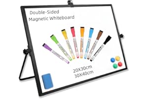 Euvdora Small Whiteboard A4 Mini Magnetic Desktop White Board 20 x 30cm Double Sided Dry ERAS Board Easy to Erase Write Includes Marker Eraser Magnet for Teaching Presentations and Brainstorming