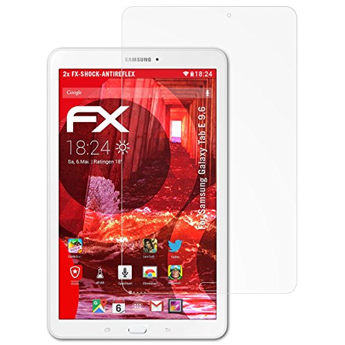 Samsung Galaxy Tab E 9.6 Panzerfolie - 2 x atFoliX FX-Shock-Antireflex blendfreie stoßabsorbierende Panzerschutzfolie