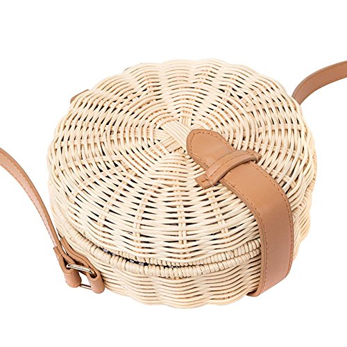 Preisvergleich Produktbild Damen Kleine Trapez Umhängetasche Rattan Tasche Rund Sommer Mode Freizeit Strohsack für Frauen