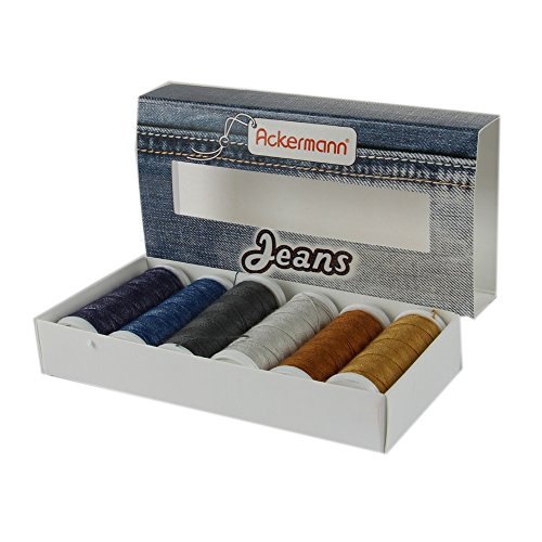 ACKERMANN® Jeans Nähgarnset Farben Mix, Jeansgarn 4x Stärke 30 zu je 70m & 2x Stärke 80 zu je 150m - 3