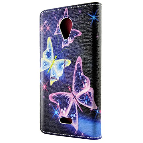 Wiko Freddy Handyhülle, Fraelc® Schutzhülle für Wiko Freddy Hülle Silikon TPU Schutz Lederhülle Backcover Flip Case Wallet Tasche mit Standfunktion Kartenfächer Handytasche für Wiko Freddy – Purple Butterfly Muster - 4
