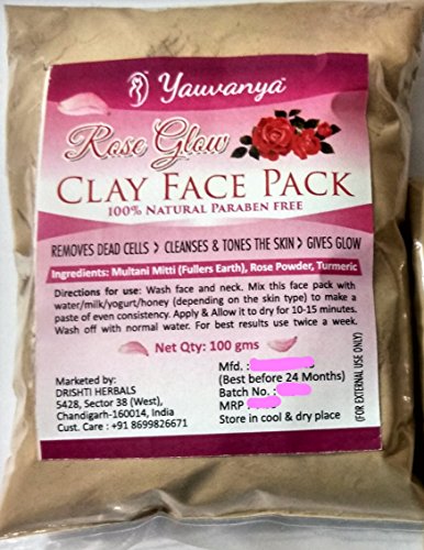 Yauvanya rose Glow Clay Face Pack (100 gms) per tutti i tipi di pelle, apertura a pori, Moisturises e cura della pelle