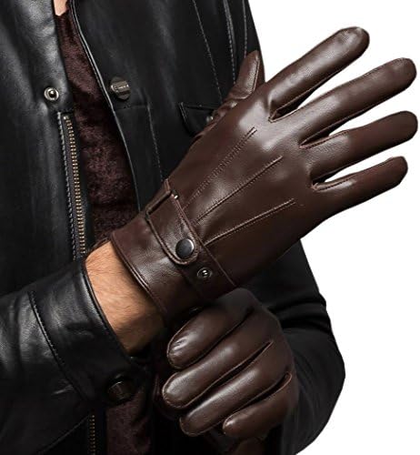 CASF Men's Warm Lambskin Genuine Leather Gloves For Men Winter Driving