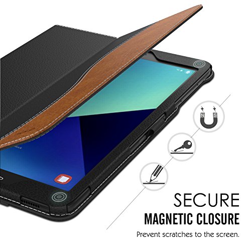 MoKo Samsung Galaxy Tab S3 9.7 Hülle – PU Leder Ständer Schutzhülle Smart Case Cover mit Stift-Schleife / Standfunktion und Auto Sleep / Wake Up Funktion für Samsung Galaxy Tab S3 9.7 Zoll (2017) SM-T820 / T825 Tablet, Schwarz/Braun - 7