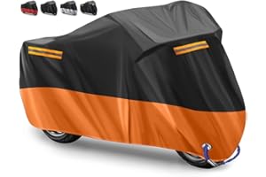EOZAKAVOD Pokrowiec na Motocykl wodoodporny Pokrowiec Motocyklowy Tkanina Oxford 210D Zewnątrz Plandeka na Motocykl Pokrowiec na Rower Ochrona przed Deszczem,Śniegiem,Słońcem,Kurzem-245x105x125cm (Pomarańczowa)