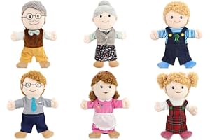 Yusat [] 6 Pieces Hand Puppets Set 11.8 Inch Soft Plush Family Finger Dolls, Early Educational Story for Kids (Grandpa + Grandma + Dad + Mom + Son + Daughter)
