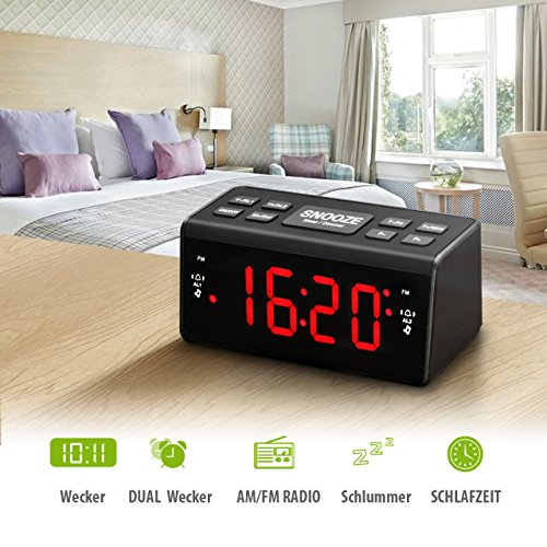 Radiowecker, HoLife FM/AM Uhrenradio Digitales Uhren-Radio LED Wecker Dual-Wecker Schlummerfunktion(UKW-Radio, Dual-Alarm, Dimmbar, Snooze, Batterie-Backup, Schwarz) - 2