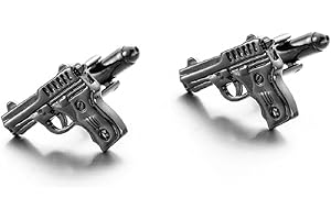 LONGCREEK Pistol Cufflinks for Men, Handguns Cuff Links, Black Pistol Shirt Tuxedo Cufflinks, Punk Cufflinks French Cufflinks