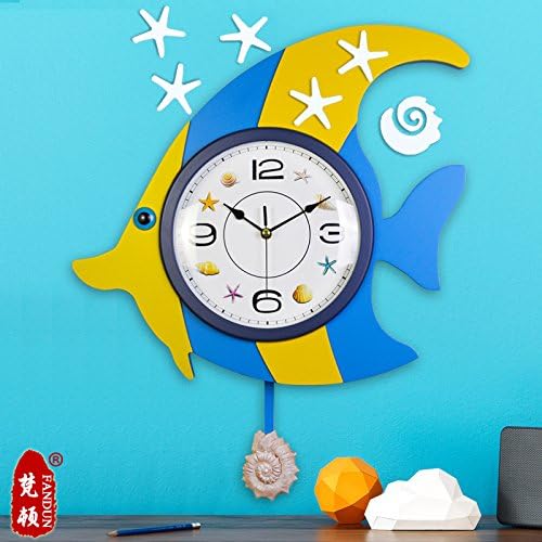Children Room Eastern Mediterranean Style Rudders Creative Personality When Fish Swinging Clock Mute Wall Clock Diy Clock Clock,20 Inch,Ka020 Blue