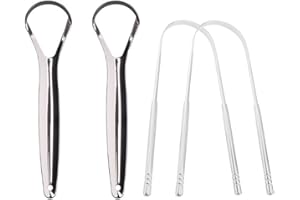 CUHZA 4 Stück Zungenreiniger, Edelstahl Zungenschaber, Zungenschaber gegen Mundgeruch, Zungenpflege-Set, Medizinischer Zungenbürste Reiniger mit Griff für Erwachsene Mundpflege