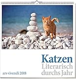 Katzen: Literarisch durchs Jahr 2018, vierfarbiger Monatskalender. Format 50 x 50 cm by 