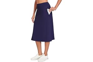 WOWENY Damen Midirock Elegante Mit 3 Pockets Elastische Taille A-Linie Yoga Rock Einfarbig Sommerrock Knielang Sport Skort Stretch Rock,
