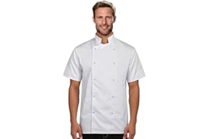 PALLTEX BWOLF Nozomi Veste de Cuisinier Unisexe pour Femme Noir/Blanc Vêtements de Cuisine Professionnels Uniforme à Manches Courtes, Blanc1, XS