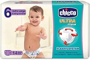 Chicco Chicco Ultra Fit&Fun - Confezione da 14 pannolini ultra assorbenti, taglia 6, 16-30 kg (Large) 14 pezzi - Pannolini Maxi 16-30 kg 14 pz
