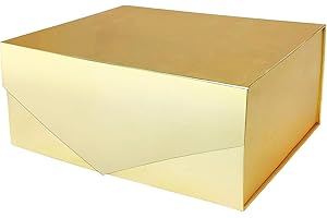 LiyuanQ Gift Box, Gift Boxes with Lids for Presents, Magnetic Thick Fold Gift Cardboard Box for Jewellery, Cake, Documents, Birthday, Party, Wedding Boxes Present Gifts(Gold)，22.8 * 16.5 * 9.3cm