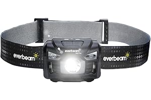 Everbeam Linterna Frontal Led de Cabeza H6 Pro, Control de Sensor de Movimiento, 650 Lúmenes, Dura 20hs, Batería 1200mAh con Carga por USB, Recargable (1 PC)