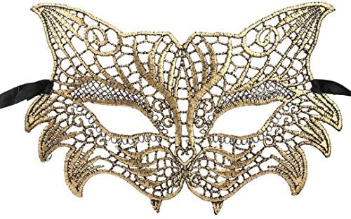 Masrin Masquerade Lace Mask Catwoman Halloween Cutout Prom Party Mask Accessories (Gold)