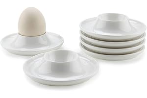 ComSaf Portauovo con Base Bianco Ceramica Set di 6, Porta Uova in Porcellana Uovo Tazze Egg Cup Servire l'uovo della Colazione Bolle alla all'Uso in Freezer Lavastoviglie e Microonde
