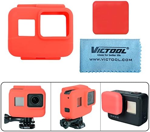 Victool® Silicone Case for Gopro Hero 5 Black Frame Silicone Protective Case Cover + GoPro Hero 5 Silicone Camera Lens Cover + Super Micro-Fiber Lens Cloth -Red (For Hero 5 Camera with Frame)