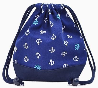 Drawstring Gokigen lunch (small size) with gusset bag cup Ocean Marine x canvas, dark blue made in Japan N3544700 (japan import)