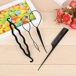 GuruEmbellish 4Pcs Hair Twist Styling Clip Stick Pin Bun Braid Maker Hair Accessories Kit (Hair Style Tool Black), Hair Accessories For Women and Girls
