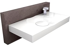 BERNSTEIN - Vasque Lavabo design moderne à poser Lave main marbre coulé avec Bonde Salle de bain & toilettes - Blanc - 100x48x10cm - Evier universel, Résistant, Durable, anti-décoloration - BS6059