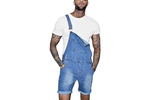 GUOCU Pantalones Cortos de Vaquero para Hombre Monos Peto Mezclilla Desgastados Slim Fit Roll Up Casual Trabajo Jumpsuit