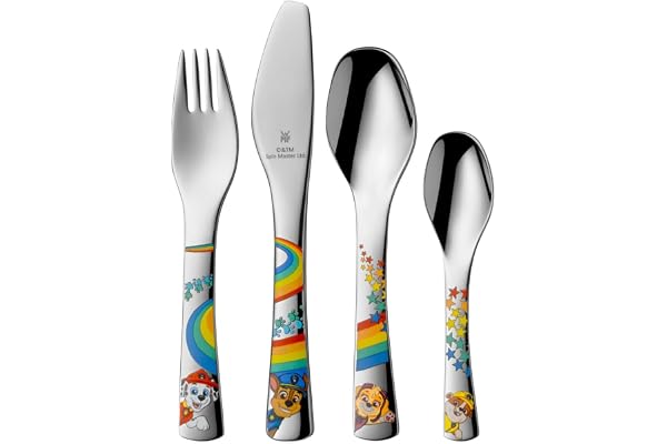 WMF Paw Patrol Barnbestickset 4 delar, barnbestick rostfritt stål, bestick barn från 3 år, Cromargan polerad, diskmaskinssäker