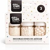 Azucren, Pack of White Edible Pearls for Cakes, Set of 3 Canisters for Cake Decoration: Nonpareils, Pearls 4 and 7 mm, Ideal