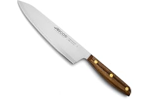 Arcos Cuchillo Chef Acero Inoxidable. Cuchillo cocina profesional para cocinar. Mango madera Ovengkol 100% natural FSC y Hoja 210 mm. Serie Nordika. Color marrón.