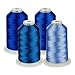 Produktbild Simthread Maschinenstickgarn 5000M Spulen Set Polyester Stickgarn für Brother, Babylock, Bernette, Janome, Kenmore, Singer, W6 N 5000 Stickmaschine und Nähmaschine (4 Blau)