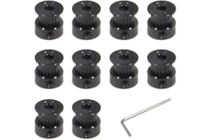Befenybay 10pcs Black 2GT Ruota sincrona 20 denti 5mm Larghezza foro 6mm Cinghia in alluminio Puleggia per stampante 3D (20T-5B-nero)