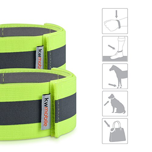 kwmobile Reflektorweste Set in L-XL / 1x Warnweste, 2x Reflektorarmband, 2x Reflektor Schnapparmband, 1x Aufbewahrungstasche in Neon Gelb / Sicherheit für Reiten, Laufen, Joggen, Fahrrad – 6er Pack - 4