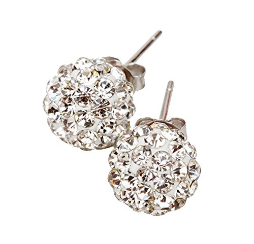 Hosaire 1 Pair 8mm Earrings Fashion Elegant Women Girls Jewelry Diamond Ball Earrings Stud Clip For Holiday New Years Gifts(Silver)