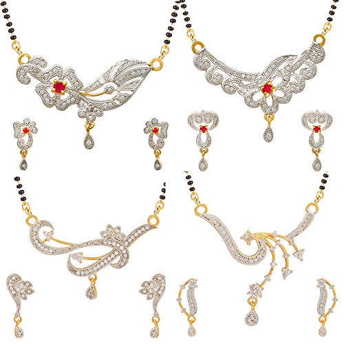 Jewels Galaxy Designer Red & White AAA American Diamond Mangalsutra Collection - (Pack of 4 Set) (JG-CB-MS-6003)