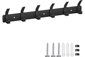 Eucomir Percheros Pared, Perchero De Pared Con 6 Ganchos, Percheros Pared Adecuado Para Cocina, Dormitorio, Baño, Obsidiana Negra