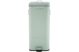 CHARLES BENTLEY Kitchen Bin, 30 Litre, Steel, Square, Retro Style, Kitchen Pedal Waste Bin, Green, Contemporary, Aesthetic, Convenient, Side And Lid Handles, Inner Bucket, Easy Emptying (67x27cm)