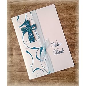 Danksagung Danksagungskarte Danke Kommunion Konfirmation Firmung Taufe Kreuz christliche Symbole petrol dunkel türkis